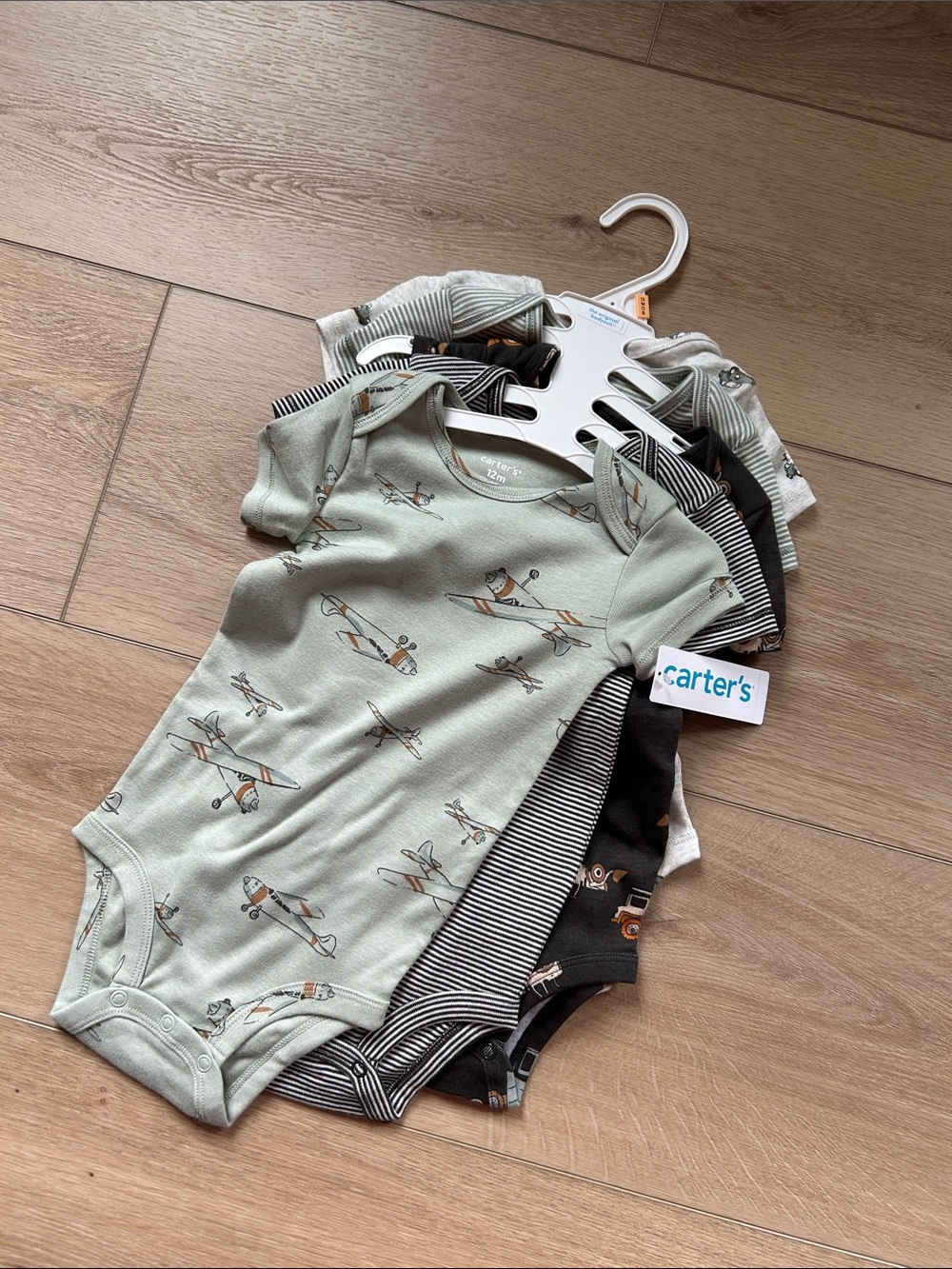 Carter's Airplane Cars Print Bodysuit Set - Sage Green & Black Mix 12 month boy